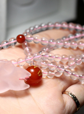 天然粉水晶狐狸吊坠项链108多圈手链毛衣链旺桃花送闺蜜礼物转运