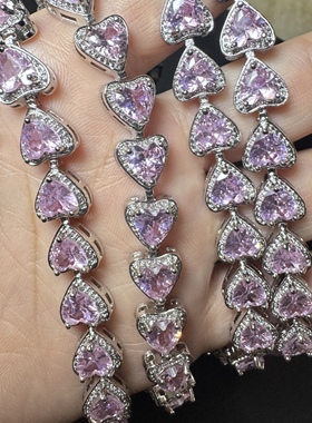 轻奢风重工镶嵌爱心形人工锆石手链时尚高级感手环配饰超闪送女友