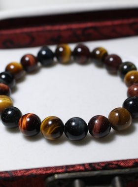 天然虎眼石红黄蓝三色手链彩虎眼石手链2025开运礼物吉祥物实物