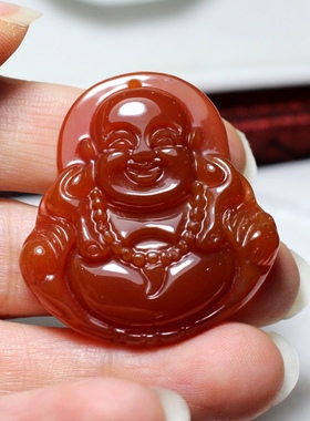 2025开运天然红玛瑙佛吊坠弥勒佛笑佛观音项链男女饰品生日礼物