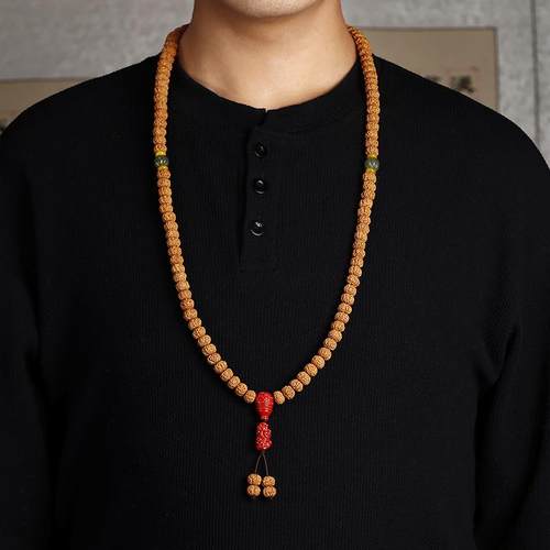小金刚菩提子手串男女108佛珠戴脖子的项链精品配饰貔貅朱砂吊坠 - 图0