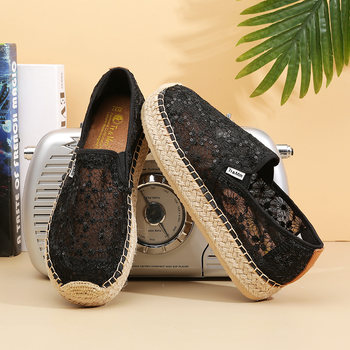 ເກີບຜູ້ຍິງ Tt/Mm/Toms 2024 summer new lace breathable cloth shoes one-leg thick-soled casual fisherman shoes