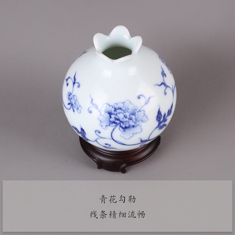 中国美術 台湾 暁芳窯 蔡暁窯 釉裏紅 青花 唐子紋 瓶 台付(