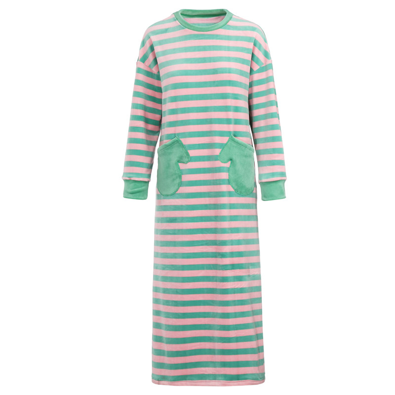 珊瑚绒秋冬季长袖中长款法兰绒睡衣 雅婷雅雯服饰睡裙