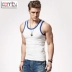 Áo vest nam sọc cotton mùa hè bó sát thể thao cá tính vượt rào chạy áo không tay vest nam chạm đáy - Áo vest cotton