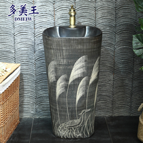 Balcony column type washbasin ceramic column basin integrated toilet floor type washbasin patio outdoor pool