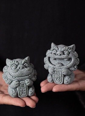 国潮风石狮子一对小号风狮爷桌面吉祥物茶宠摆件创意盆栽鱼缸装饰