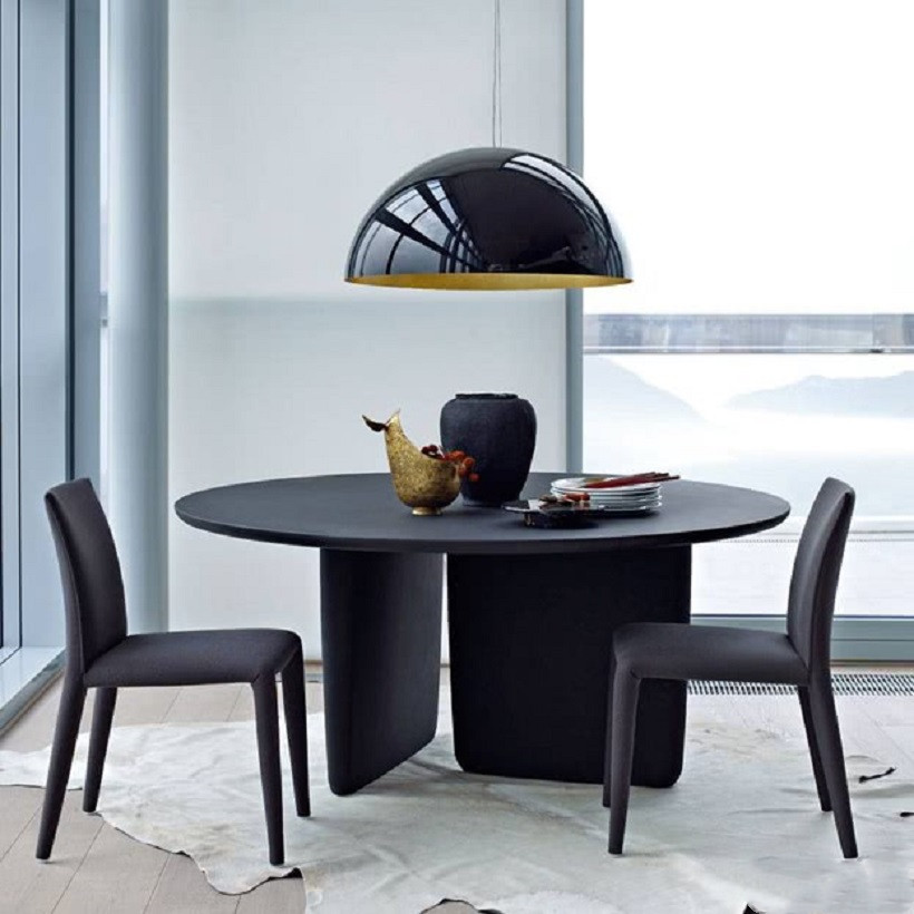 极简轻奢餐桌意式餐桌简约现代洽谈桌书桌办公桌黑橡木餐桌北欧