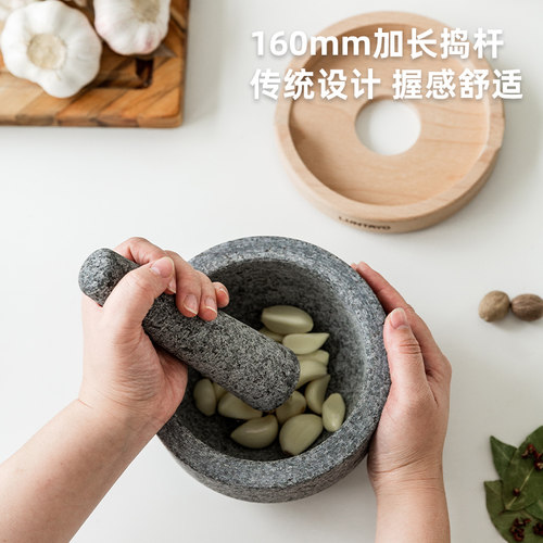 捣蒜器日本Luntayo天然花岗岩手工捣药石臼老式压蒜器香料研磨器 - 图2