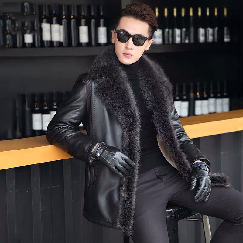 海宁真皮皮毛一体男中长款皮衣貉子毛领男装皮草外套厚羊羔毛内胆,淘宝优惠券,粉丝福利购,淘宝优惠卷