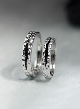 s925纯银深渊情侣对戒刻字男女黑色小众设计轻奢高级感不掉色戒指