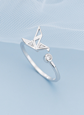 S925纯银千纸鹤戒指女学生指环小众设计奢高级感易烊千玺刻字戒子