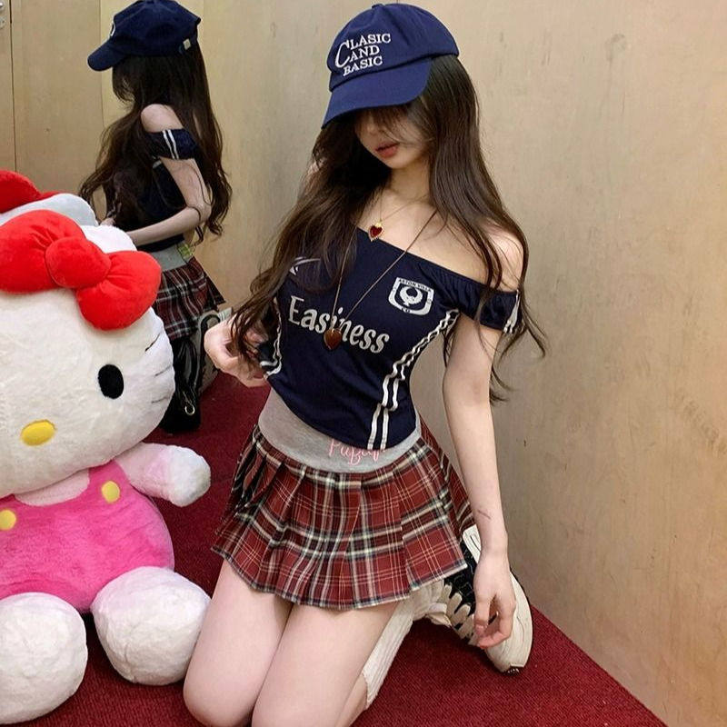 辣妹风撞色字母印花吊带背心T恤女2025夏季美式复古收腰短款上衣,淘宝优惠券,粉丝福利购,淘宝优惠卷