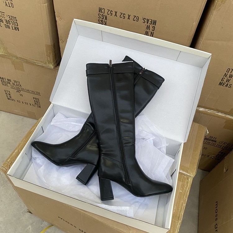 外贸原单时尚洋气春秋尖头粗跟长靴高跟高筒侧拉链骑士时装女靴,淘宝优惠券,粉丝福利购,淘宝优惠卷