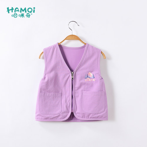 女童纯棉马甲春秋装宝宝童趣印花坎肩外套小儿童拉链开衫背心上衣 - 图0