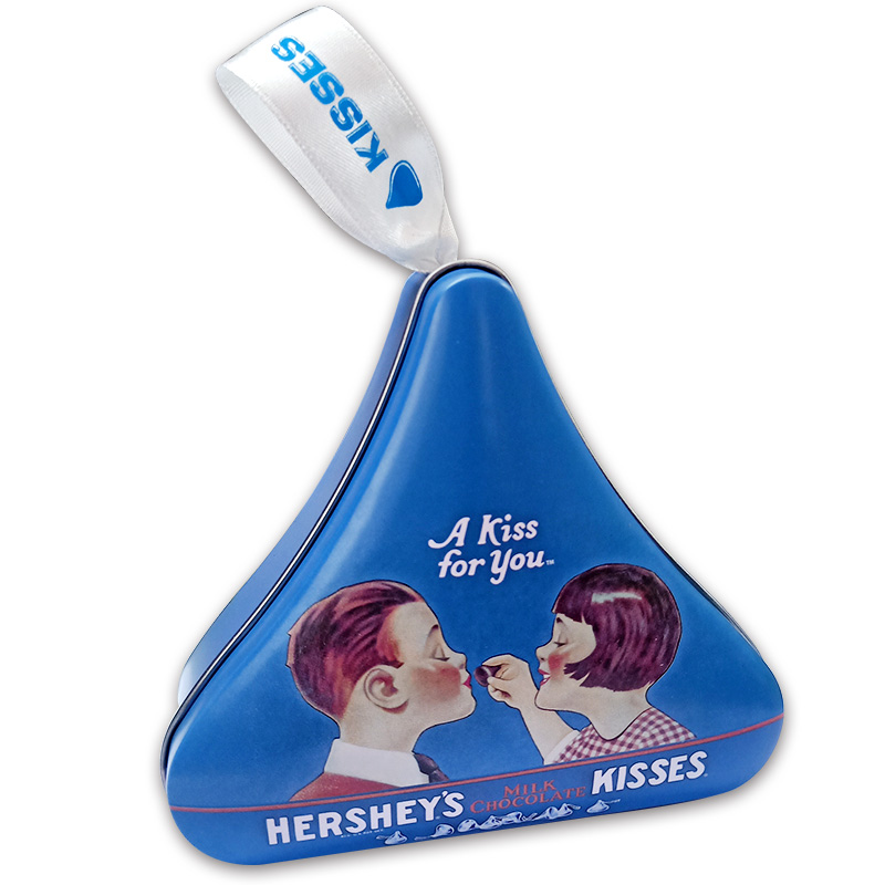 （Hershey’s）好时kisses牛奶巧克力10粒排块+4粒水滴三角形铁盒 - 图1