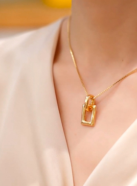 博主同款 小方扣项链女爆款锁骨链毛衣链轻奢小众设计感