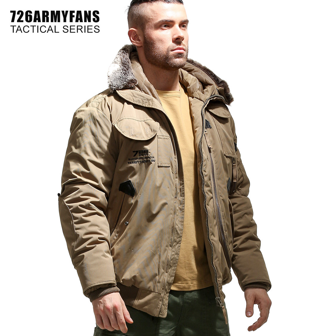 726军迷飞行夹克男可拆卸连帽毛领棉大衣防寒加厚保暖军大衣MA1,淘宝优惠券,粉丝福利购,淘宝优惠卷