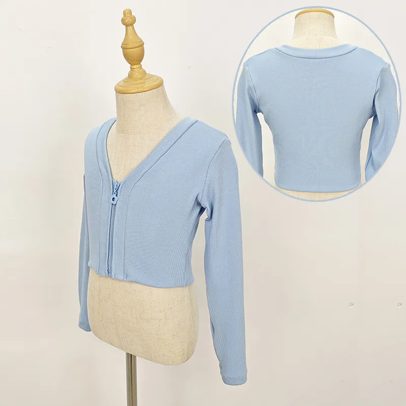 针织儿童舞蹈开衫上衣修身拉链练功服外套男女童双层防晒小坎肩 - 图2