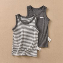 2 Pieces Price New Children Pure Cotton All Season Elastic Stripe Close-bottom Sleeveless T-shirt Boy Girl Baby Vest