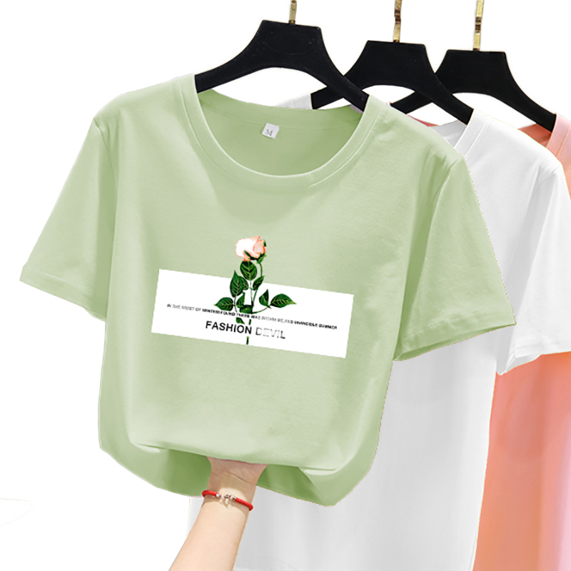 雪梦娅旗舰店短袖t恤女年春夏装新款韩版宽松ins潮学生牛油果绿早春上衣服0