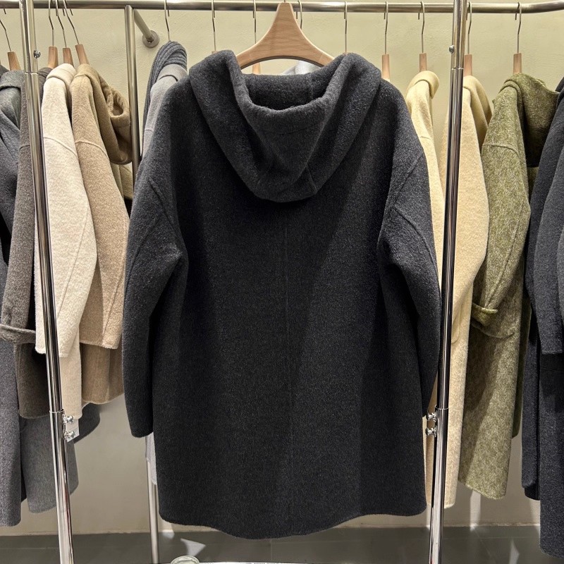 欧洲站双面羊绒大衣中长款2025秋冬新款连帽领羊毛外套宽松大码潮 - 图0