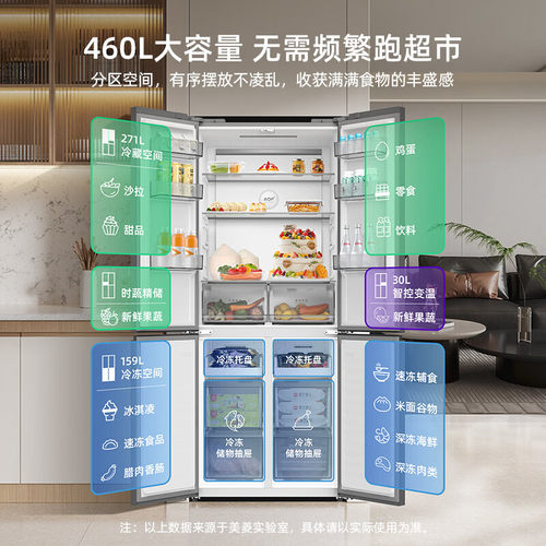 美菱 BCD-460WSP9CXG1 460升十字门1级变频电冰箱无霜净味除菌 - 图1