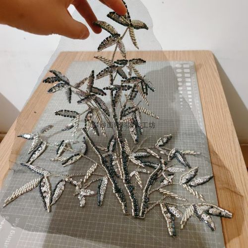 竹子珠绣重工黑金色布贴 婚纱礼服秀禾新郎装辅料 DIY 新品上市 - 图2