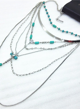 欧美日韩风多层镶嵌质感大气项链