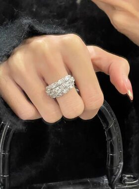 不撞款vintage叠戴华丽重工排钻戒指爆闪老钱风食指戒高级感贵气