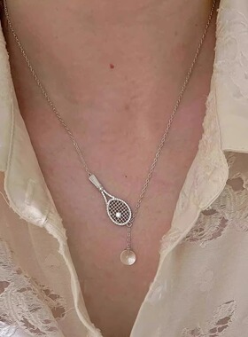 运动风网球拍吊坠项链男女款2025新款小众设计装饰链时尚百搭配饰