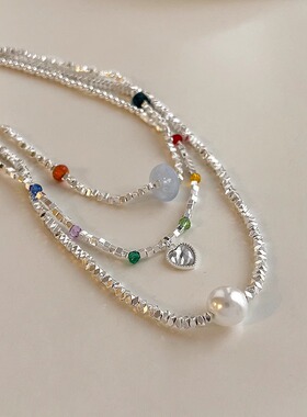 碎银子小米珠项链配饰女波西米亚风彩色多巴胺甜酷锁骨链珍珠颈链