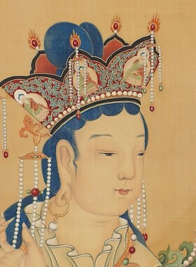 清丁观鹏莲座文殊菩萨像轴艺术微喷观音唐卡菩萨佛像复制品装饰画