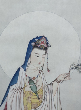 现代夏荆山佛像观音菩萨画像唐卡罗汉微喷复制学习临摹人物画181