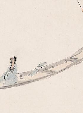 近现代名家傅抱石 泛舟行舟图 斗方小幅诗意山水画微喷复制装饰画