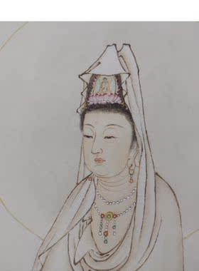 夏荆山座像观音菩萨佛像唐卡国画人物画微喷复制品佛堂装饰画194