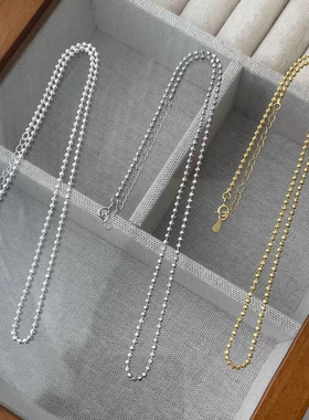 通体S925纯银项链 百搭素链多棱圆珠轻奢小众高级锁骨链爆款配饰