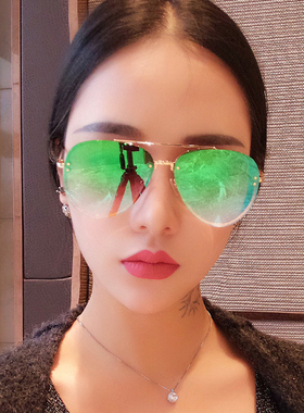 粉色大框无框蛤蟆镜圆脸女士太阳镜潮2024眼镜宋佳同款墨镜