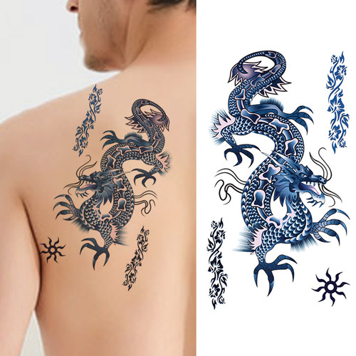 青龙苍龙纹身贴纸防水男女款持久胸背龙图腾苏州艺龙花臂刺青贴 - 图1
