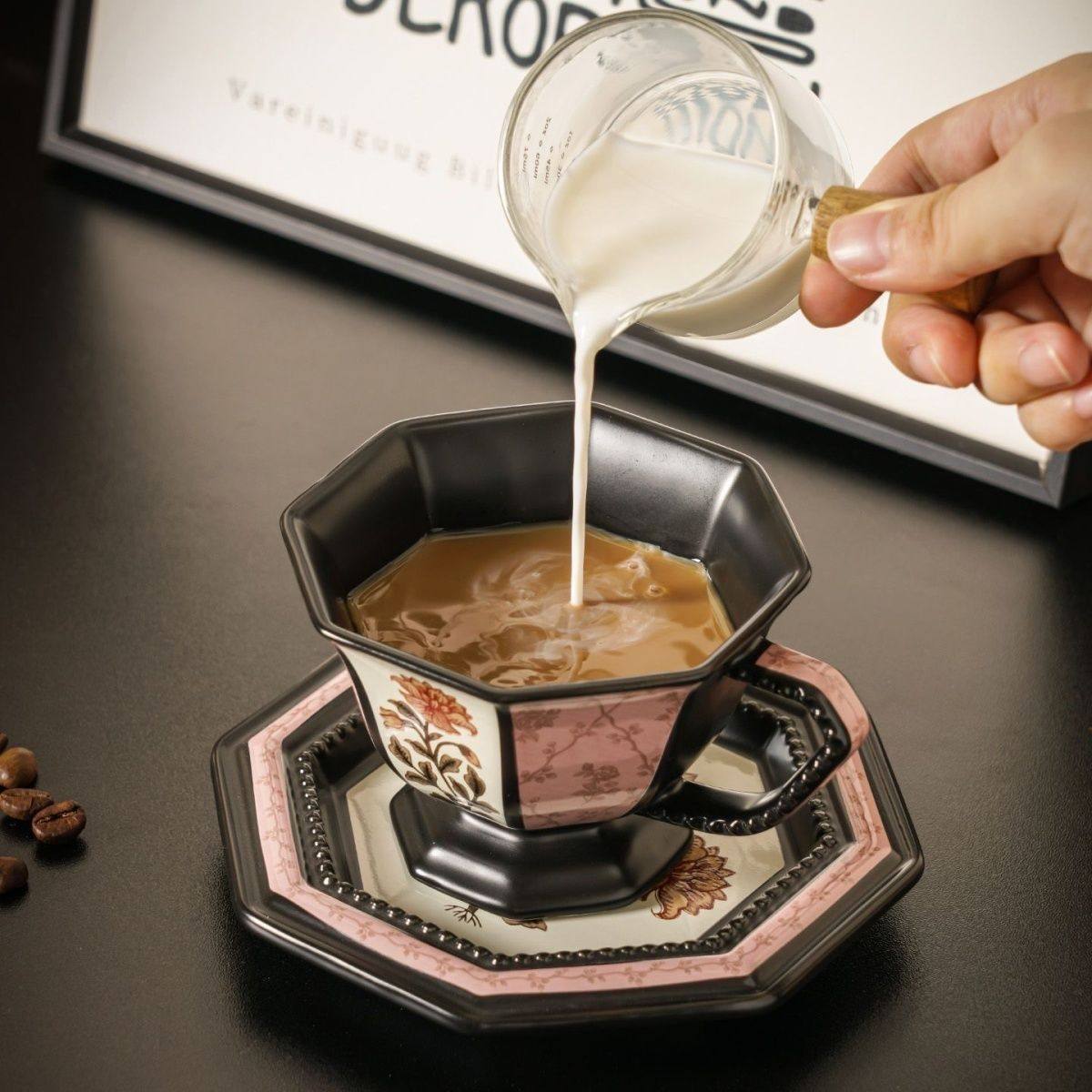 复古陶瓷八边法式铃兰咖啡杯碟家用陶瓷大容量早餐杯精致下午茶杯,淘宝优惠券,粉丝福利购,淘宝优惠卷