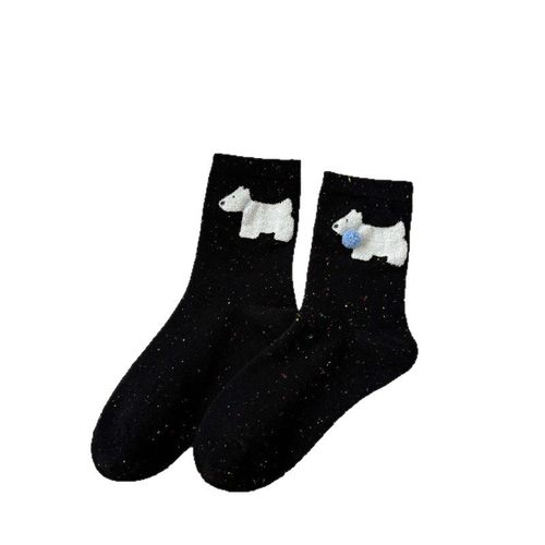 新品蝴蝶结堆堆袜子棉质点子纱植绒中筒袜日系ins潮女袜卡通女袜 - 图3