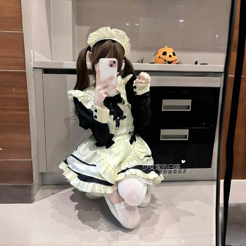MIAO：日常款女仆装可爱萝莉黑白女佣装长袖lolita洛丽塔连衣裙 - 图3