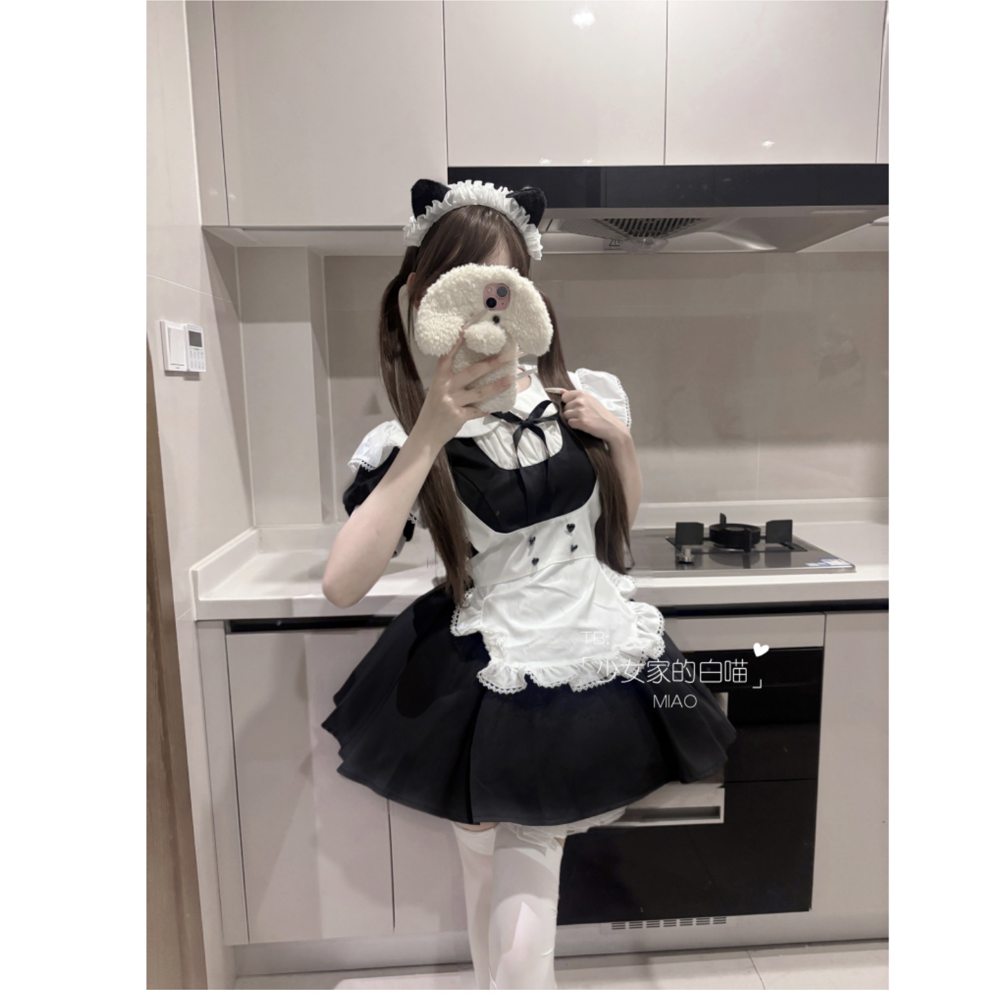 MIAO:日系黑白女仆装重工可爱甜美软妹女佣装lolit洛丽塔连衣裙 - 图3