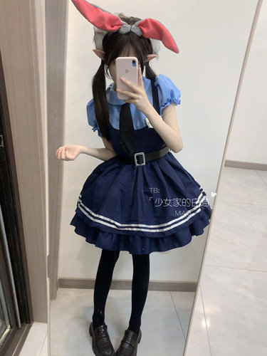 万圣节服装可爱萌系cosplay朱迪警官兔子装漫展情侣装女仆连衣裙 - 图1