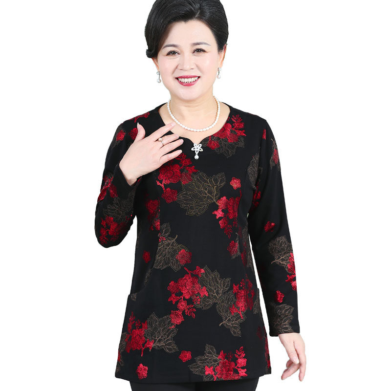 中老年人秋季加肥加大码女装打底衫 闪闪情缘中老年女装