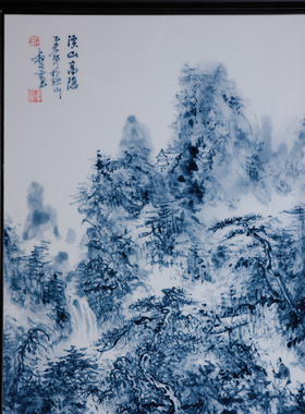 景德镇青花坐屏纯手工瓷器瓷板画