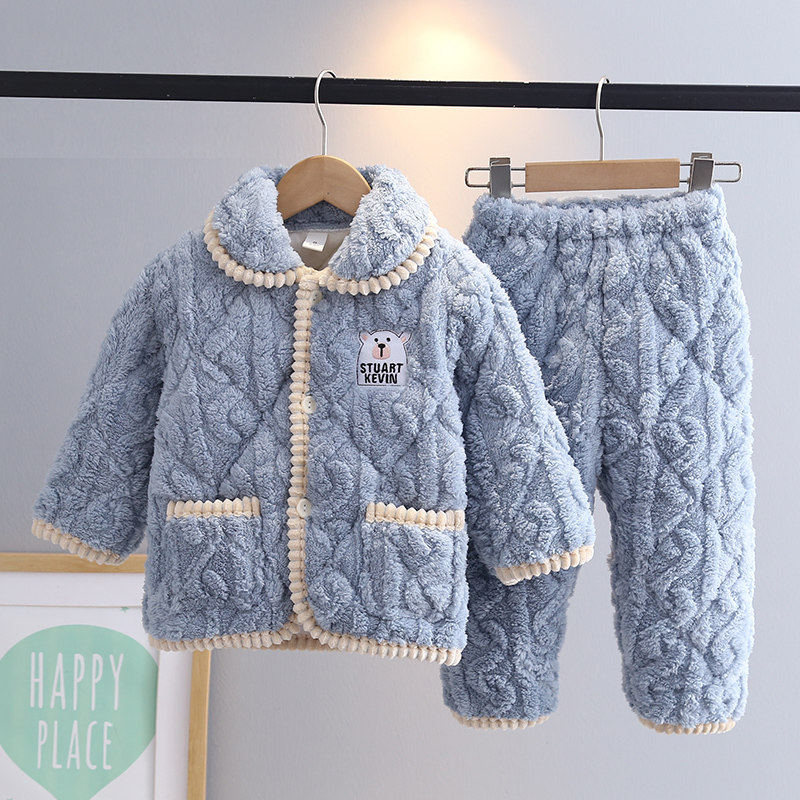 儿童冬季睡衣法兰绒三层加厚夹棉套装宝宝男童女童珊瑚绒家居服,淘宝优惠券,粉丝福利购,淘宝优惠卷