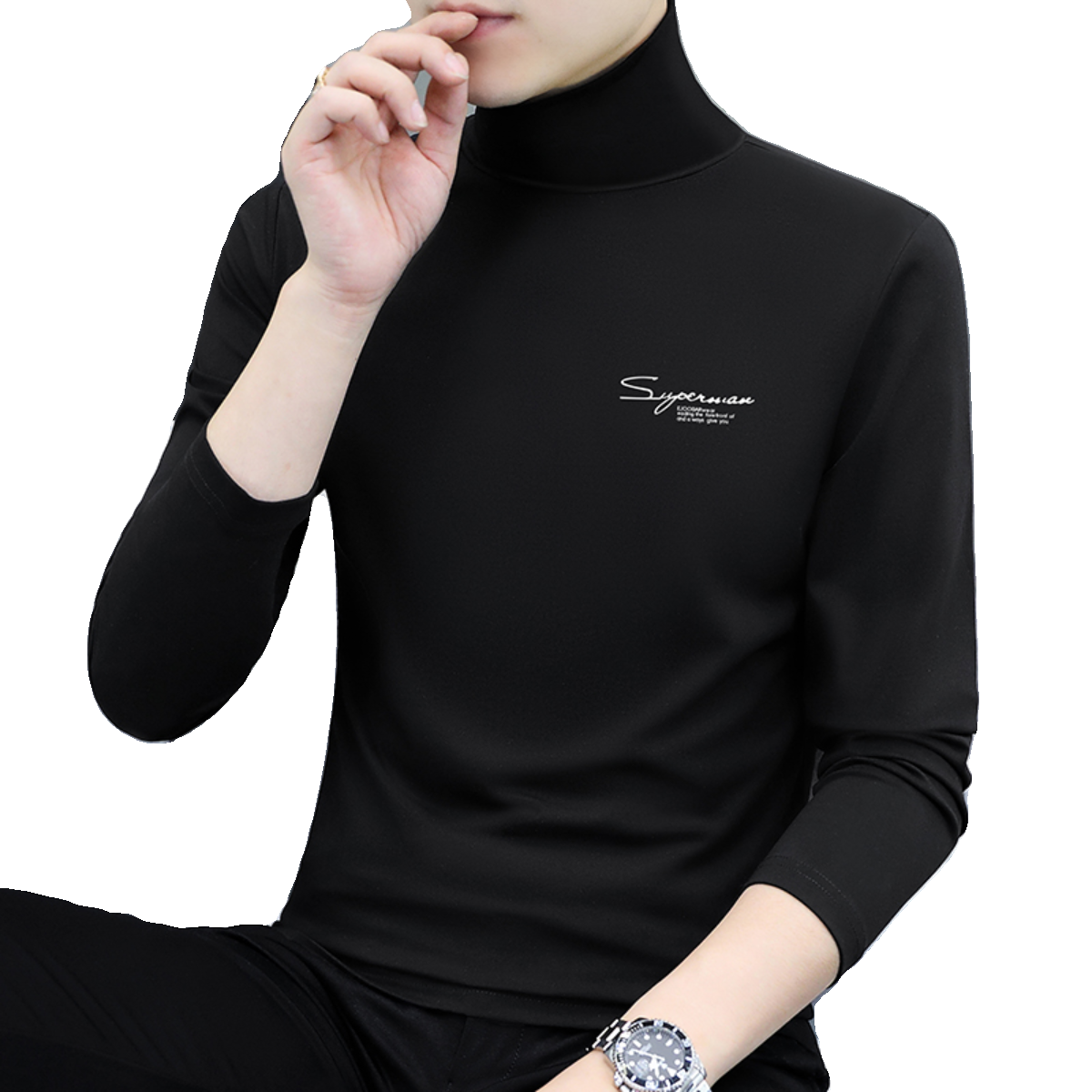 2025新款高品质男高领纯棉长袖t恤男装潮流行薄款男女同款打底衫,淘宝优惠券,粉丝福利购,淘宝优惠卷