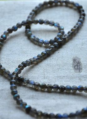 【木古口十】天然老坑3A级拉长蓝彩月光亮石108佛珠 强蓝光5.5mm