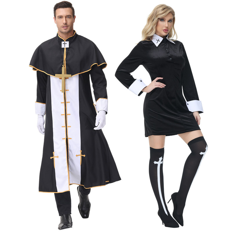 万圣节服装cos舞台服成人男女款修女服中世纪角色扮演服装派对装_虎窝淘